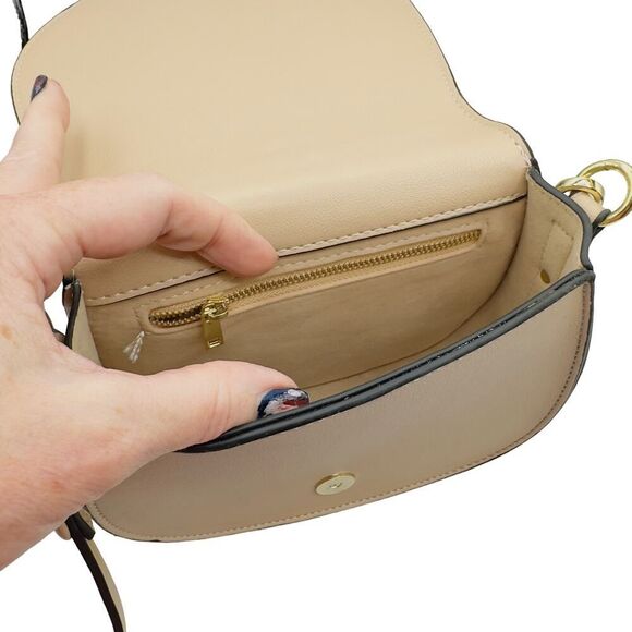Chloe Style Crossbody Ring Bag-Beige Vegan Leather Gold Hardware - Picture 10 of 16